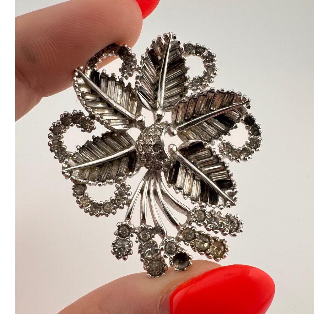 Vintage Pennino Rhinestone Brooch Baguette Spray Pin AS IS Signed